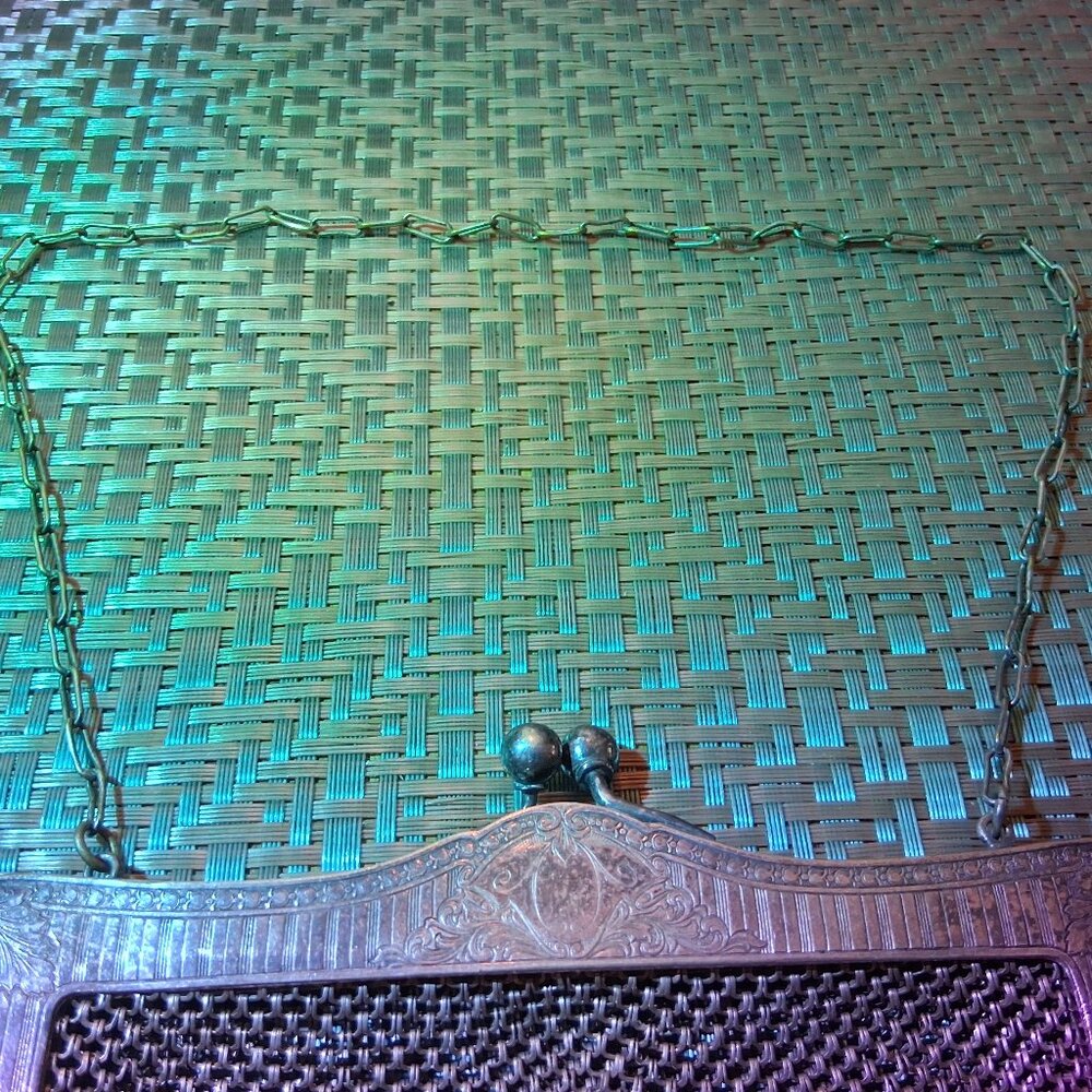Shimmering (1910-1920) German-Ag Mesh Coin Pouch with Crest Plate & Talon Zipper - Picture 10 of 16